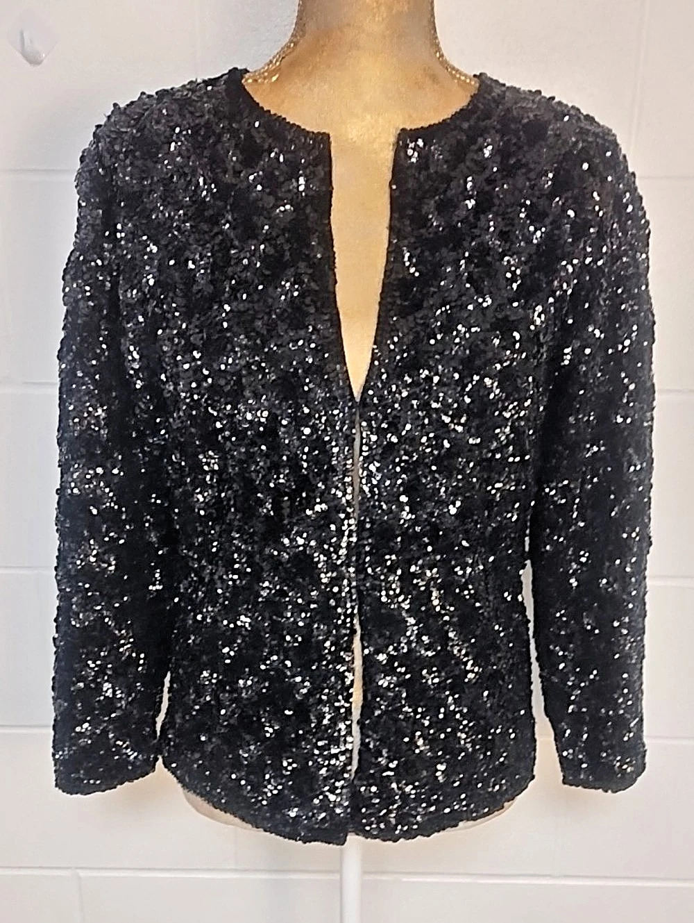 Vintage 50's 60's Heavily Sequined Glam Cocktail Jacket Cardigan Small
